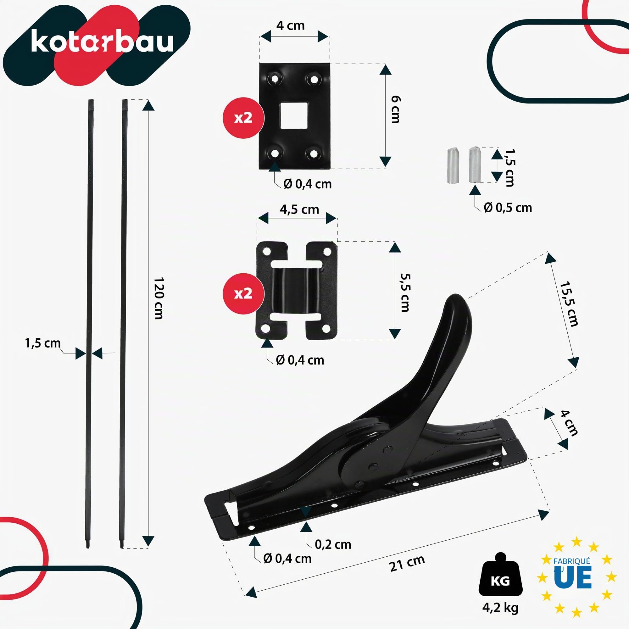 KOTARBAU® Verrou de portail - Kit d'accessoires de porte - Noir - 2500 mm