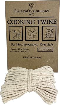 Krafty Gourmet Butchers Cooking Twine, Made of 100% Natural Heavy-Weight 16-Ply Cotton, Perfect for Meat Prep, Turkey Trussing, and Crafting, 25 ft, Pack of 1