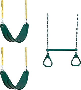Swing-N-Slide WS 5103 Two Extreme Duty Green Swing Seats with a Heavy Duty Ring/Trapeze Combo Swing Swing Set Refresher Bundle, Green