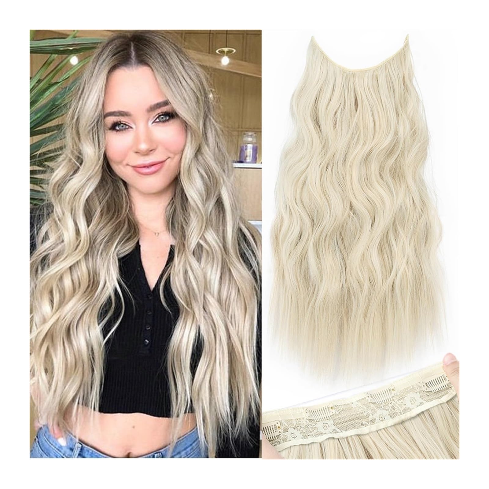 Extensiones de cabello sintético ondulado largo con 4 clips en marrón claro 7