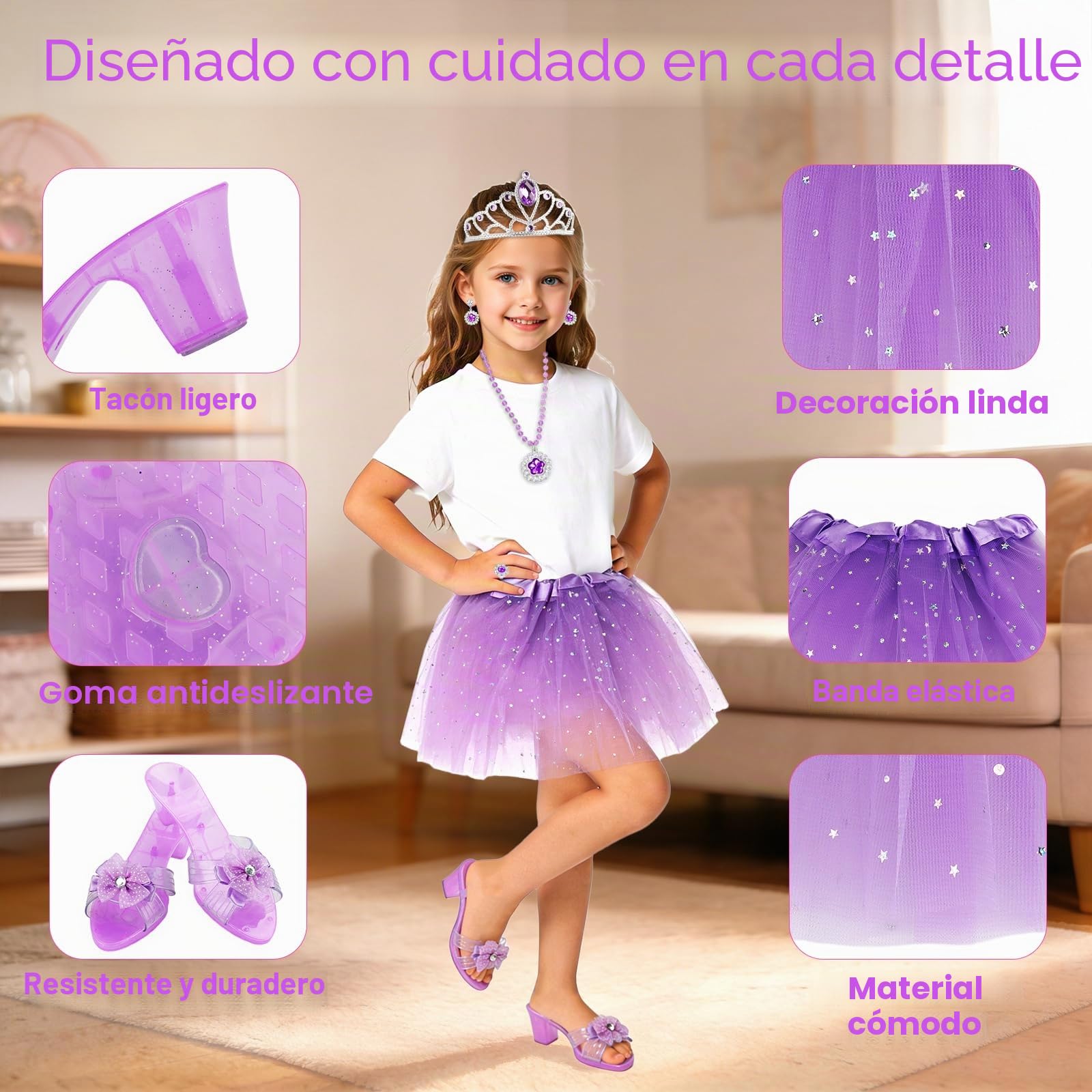 Princesa Zapatos Juguetes para Niñas,Zapatos Princesa Niñas, Princesa Juguetes Niña con 3 Pares de Zapatos, 3 Tutu Niña, Corona, Collar, Regalos Niñas para Navidad Cumpleaños para 3 4 5 6 Años-X