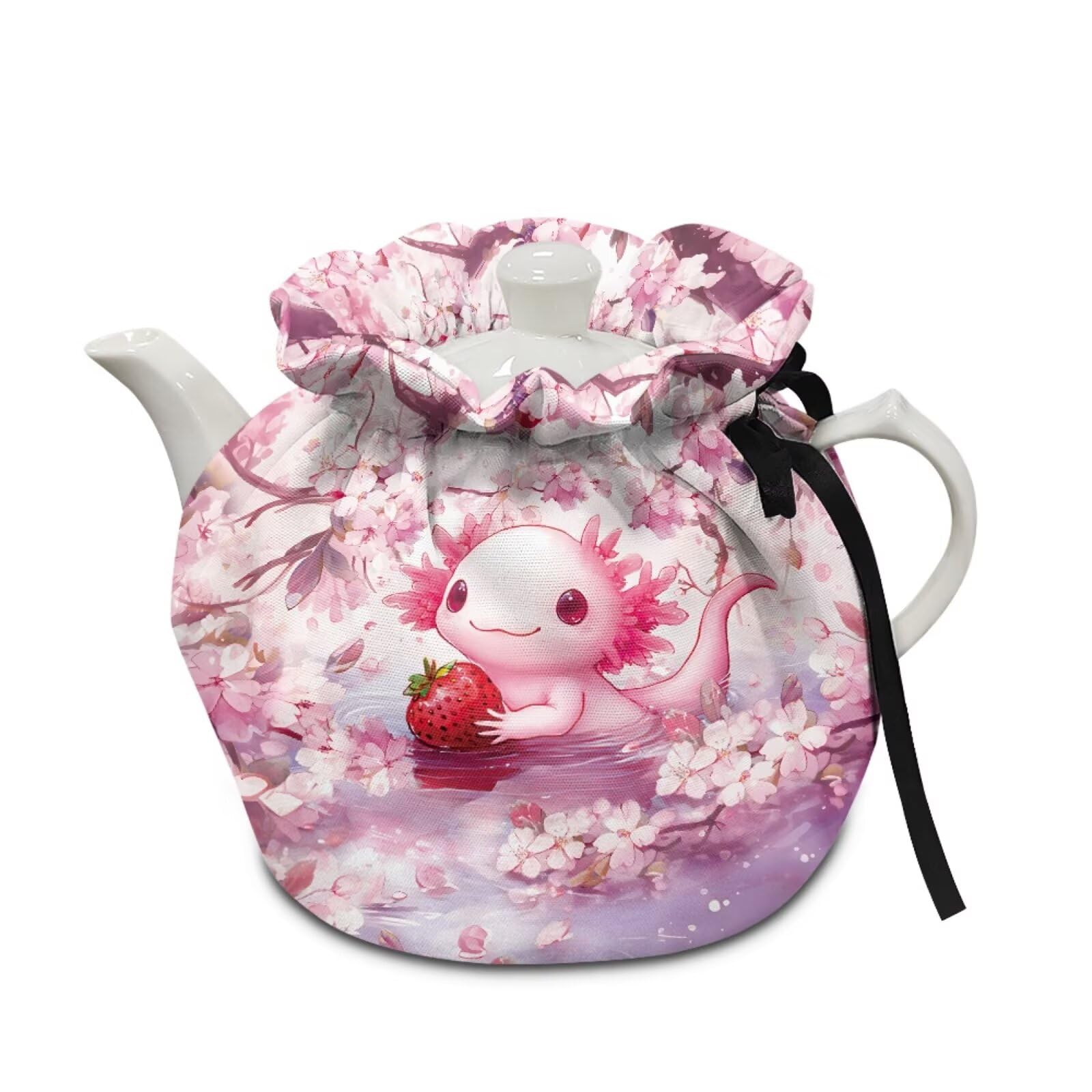 Xoenoiee Axolotl Tea Pot Cosy Cotton Tea Cozy for Teapots Dust Cover Insulated Kettle Cover Pink Cherry Blossom Pattern Teapot Warmer for Home Kitchen Floral Decorative Accessories