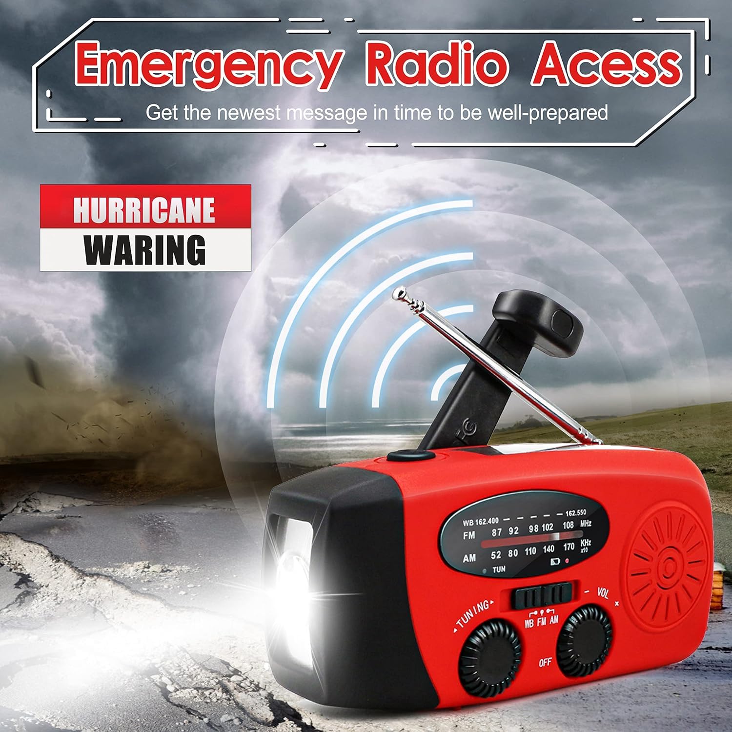 Solar Handkurbel Radio,2000 mAh Solar Handkurbel Dynamo Radio mit LED Taschenlampe Batterieleistung AM/FM Kurbelradio Wiederaufladbare Dynamo Wandern, Camping, Ourdoor,