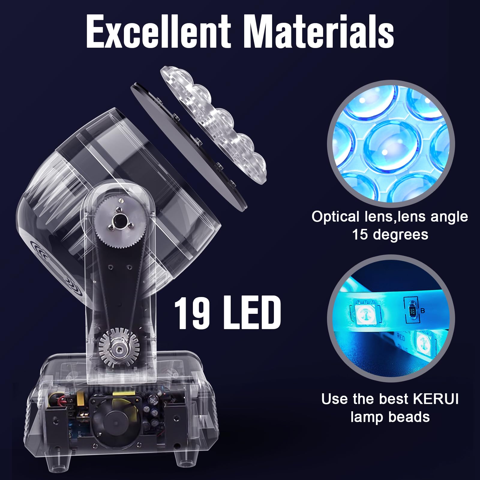 2 Pezzi con Flight Case 19x15W Teste Mobili LED Luci da Palco, 4 in 1 Luci da Palcoscenico, dmx512 Beam Zoom Luci da Discoteca professionale DJ luci per Festa, Matrimonio, Club e Spettacoli
