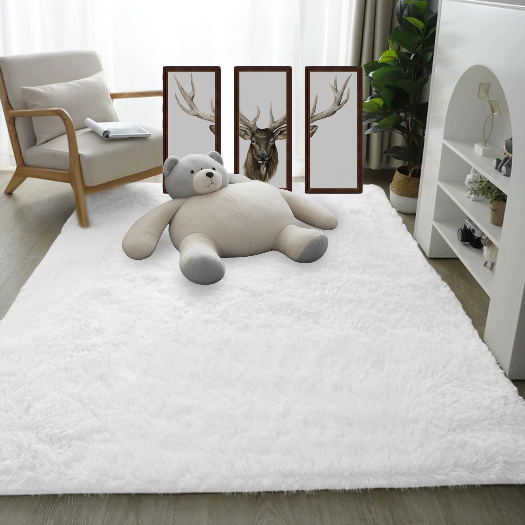 Lfombra de Pelo Largo 200 x 240 cm Esponjosa Alfombras Salón Grandes Pelo Largo Habitacion Lavables y Adecuado para Salón Dormitorio, Blanco