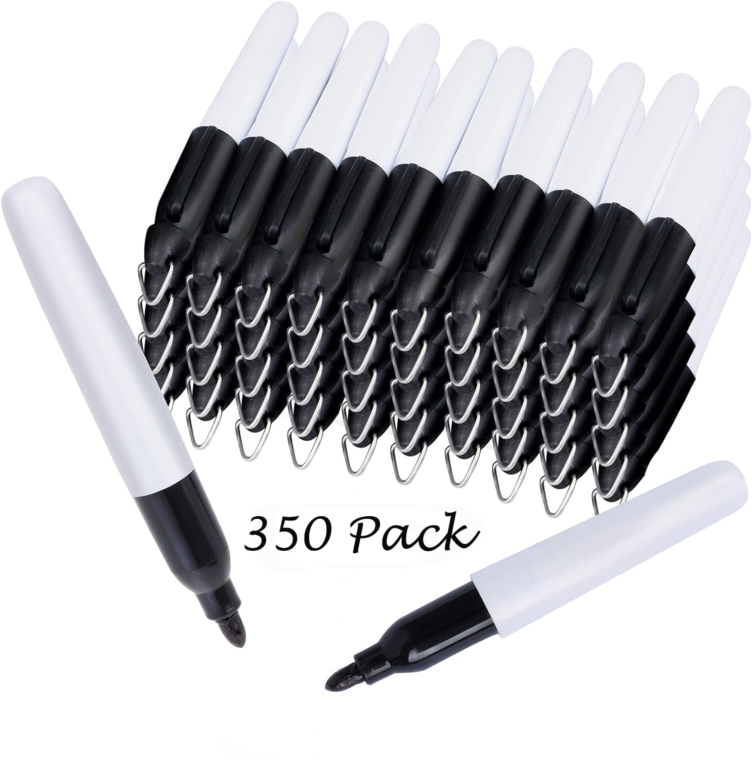 350 Pcs Mini Permanent Markers with Cap Clips Golf Ball Marker Pen Dry Erase Markers with Triangle Hook Golf Keychain Clips for Badge Black Ink Pens