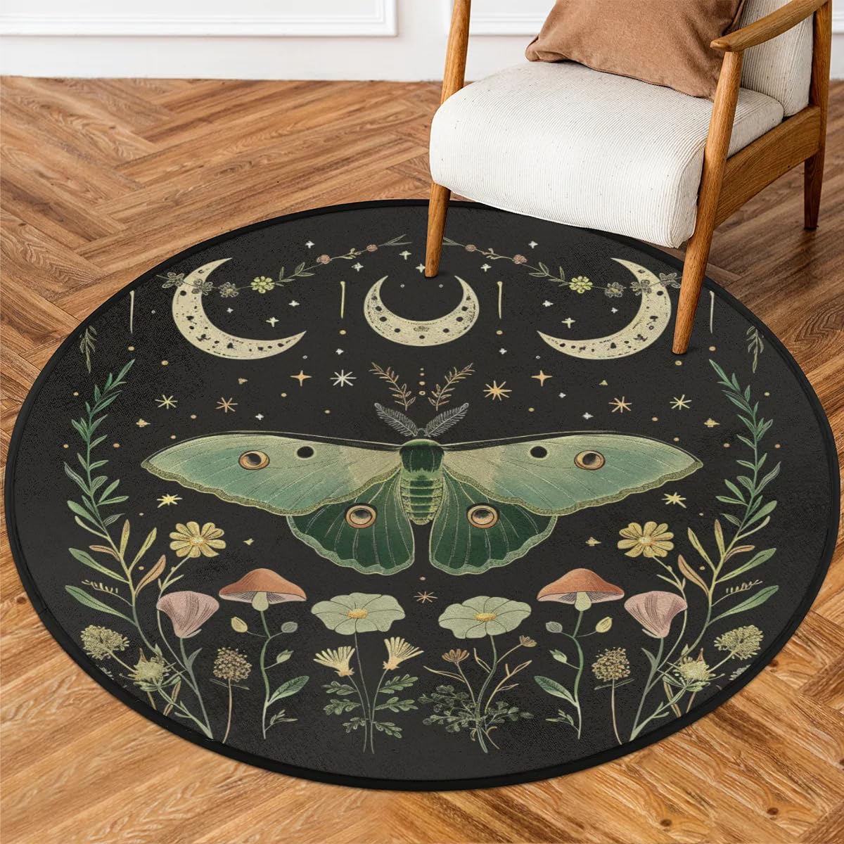 Xopovanx Round Area Rugs, Vintage Moon Phase Moth Decor