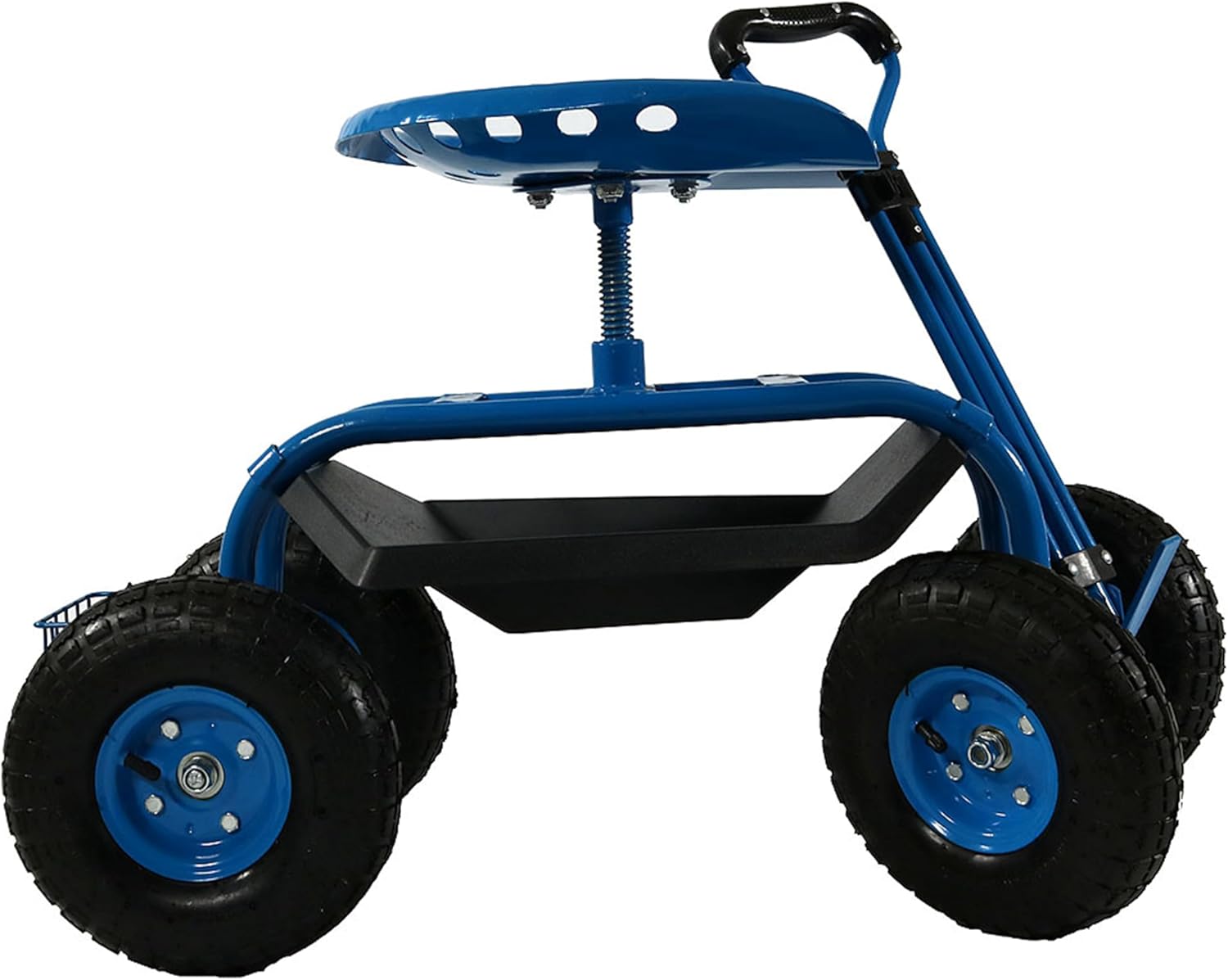 Sunnydaze Garden Seat with Wheels - Rolling Gardening Seat - Garden Stool on Wheels with Adjustable Handle and Utility Tray - Blue