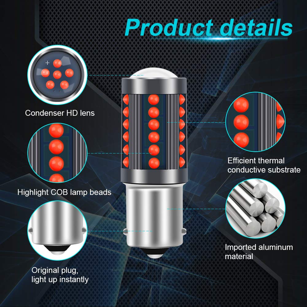 2 uds rojo 1156 BA15S P21W 36SMD LED luz de señal de freno trasero bombilla de lámpara