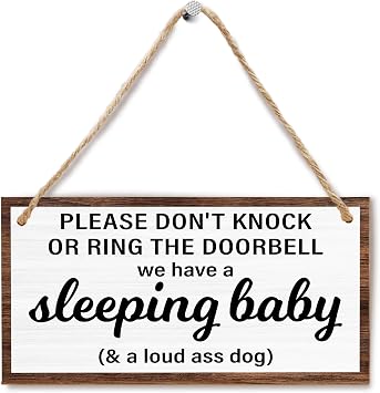 Baby Sleeping Sign For Front Door - Do Not Knock Or Ring Doorbell, Rustic Hanging Sign For Front Door, Nursery Home Bedroom -B001