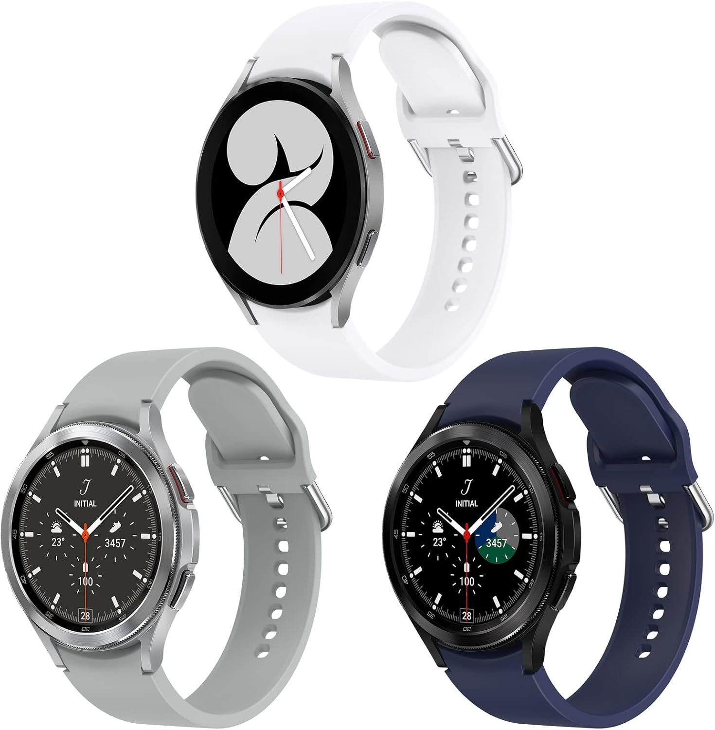 NANW 3-Pack Bands Compatible with Samsung Galaxy Watch 4 Classic Band 42mm 46mm/4 40mm 44mm/Watch 3 41mm for Men Women Silicone Sport Bands Strap Replacement for Galaxy Watch 4/4 Classic/ Watch 3 41mm