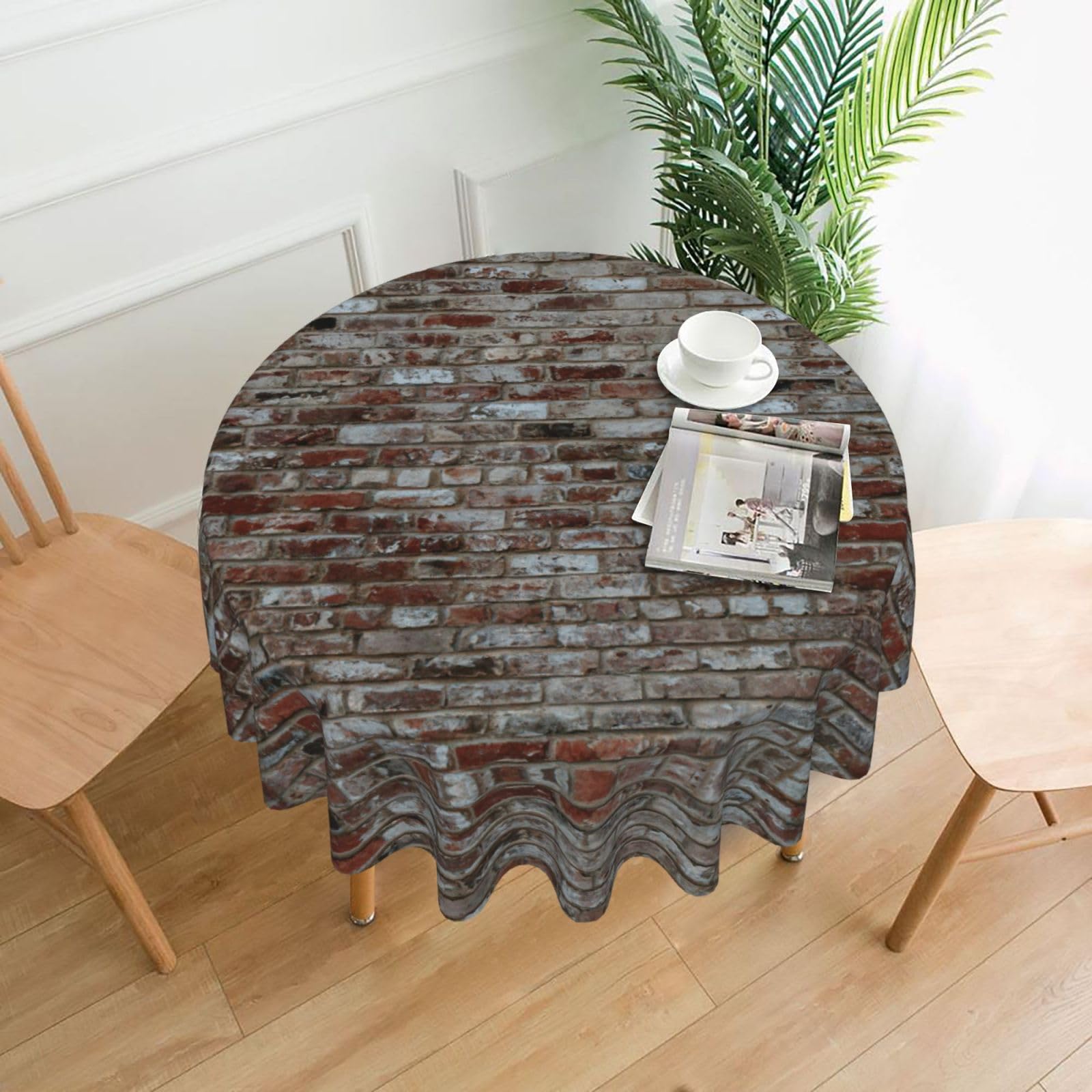 SDEGTHO Brick Red Stone Print Modern Retro Round Tablecloth 60in Polyester Fabric Cover for Party Dining Table Washable