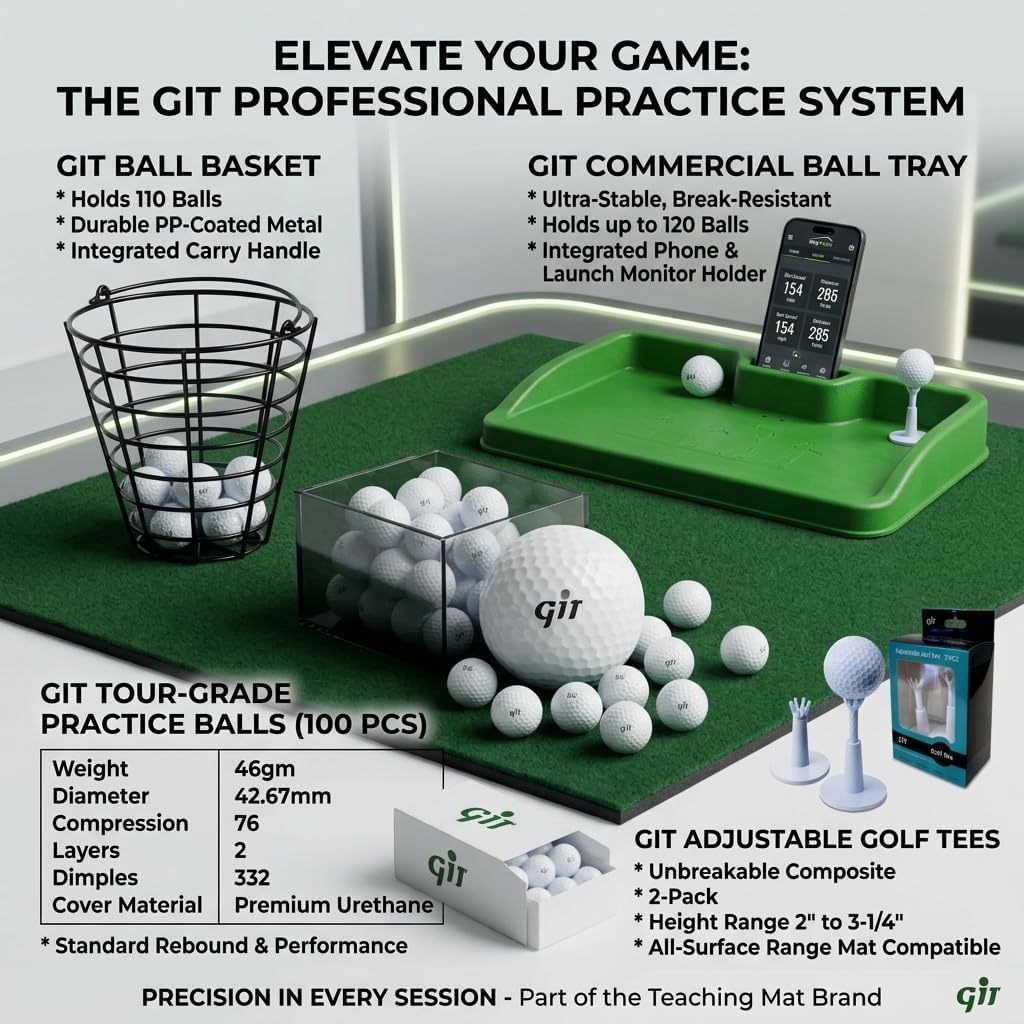 Full Swing Golf Practice Kit: Golf Ball Tray, Ball Basekt, 100 PCS Golf Practice Ball, Adjustable Tee
