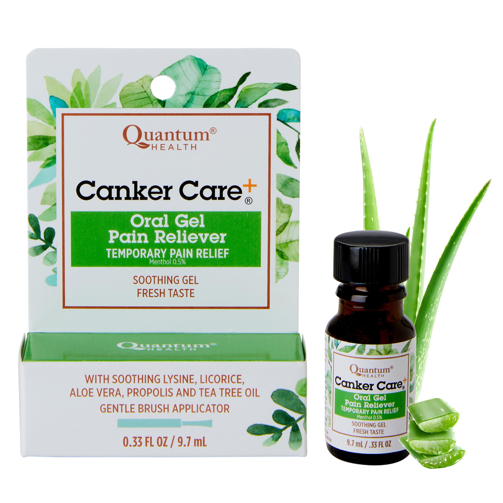 Quantum Health Canker Care+ Oral Pain Relief Gel Lysine Provides Fast Soothing Protective Mouth Care Herbal-Based Formula Relieves Canker Sore & Toothache - Fresh Natural Mint Flavor - 0.33 Ounce