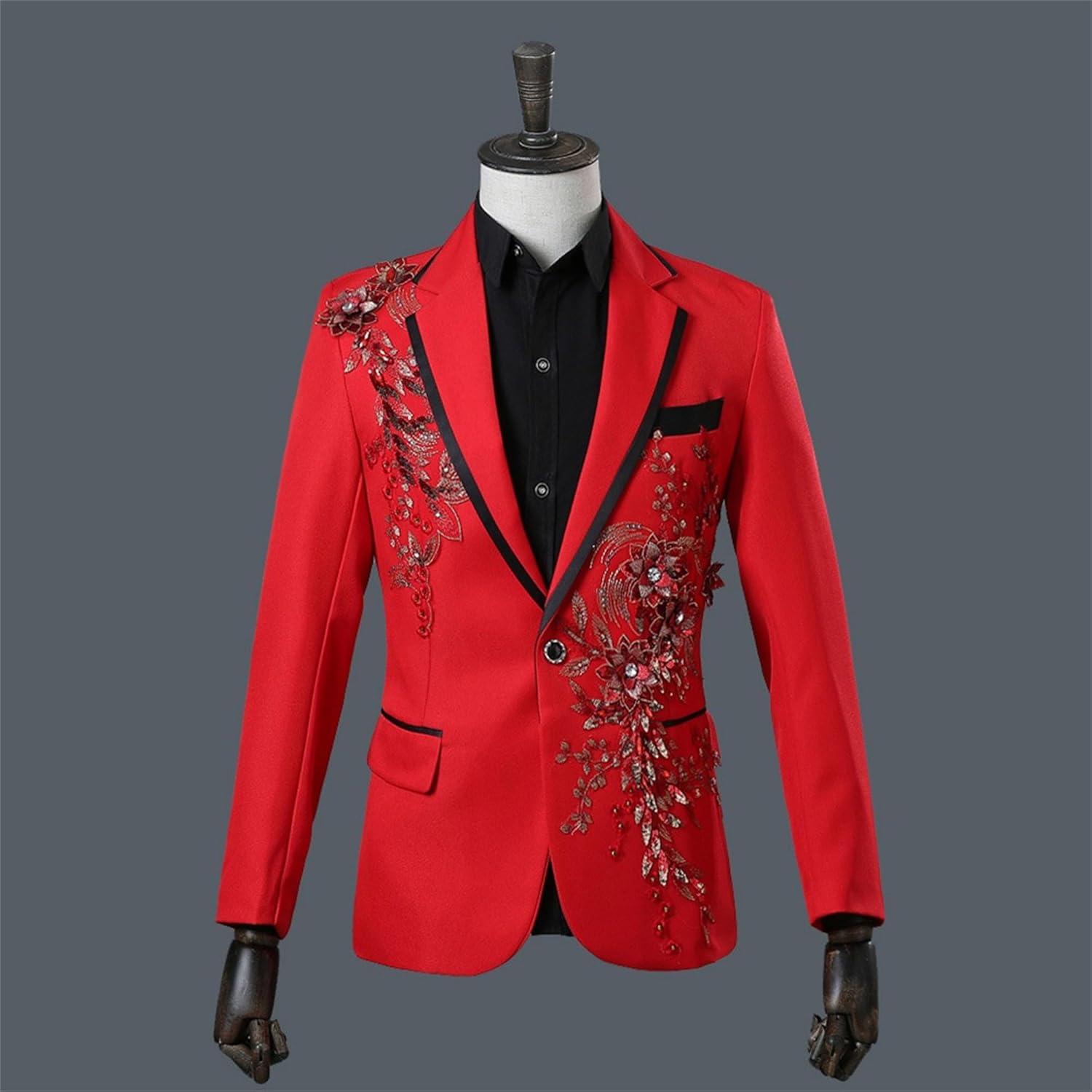 Men's Stylish Tux Dress 2 Pieces Suit Slim Tuxedo Blazers Pants Outfit with Rhinestone for Prom,Party,Wedding