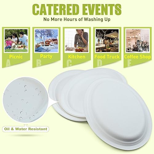 Miniatura 5 de Green Earth, 12.5 x 10 pulgadas, 125 unidades, platos compostables, bagazo natural (fibra de caña de azúcar), vajilla diaria  Desechable forma