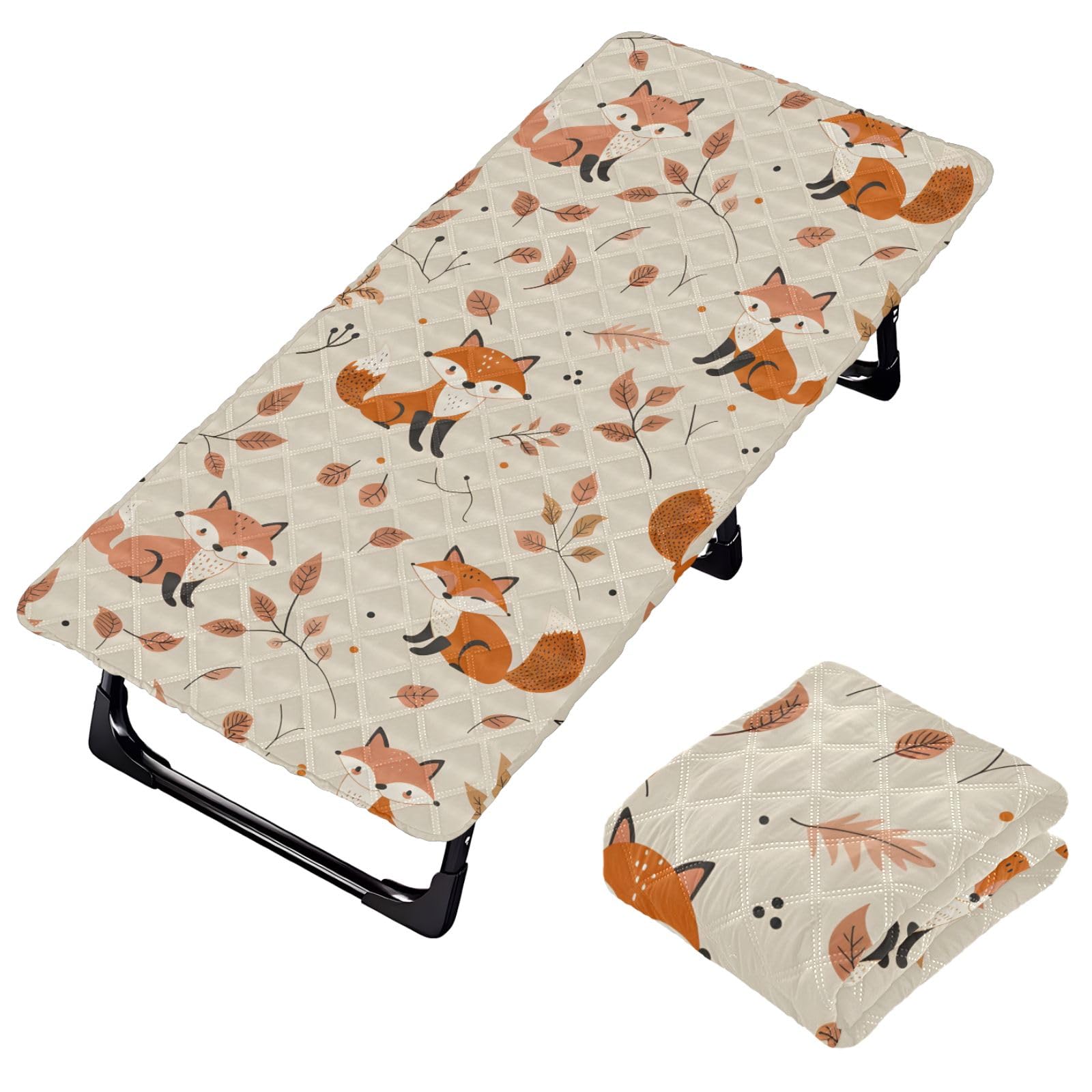 Portable Toddler Bed Sheet for Kids Autumn Pattern with Fox and Leaves Travel Bed Fitted Sheet
