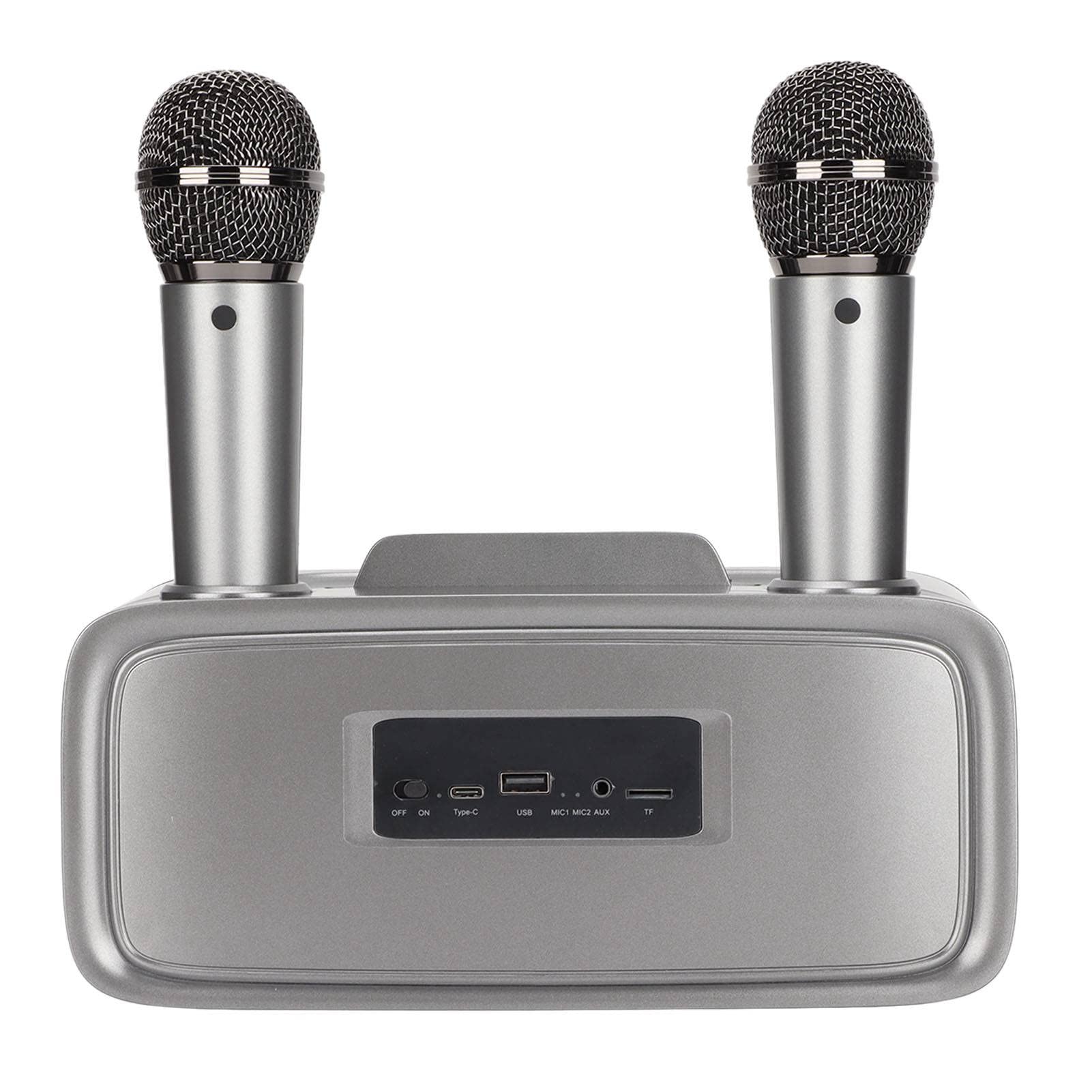 Sistema de altavoces de karaoke portátil, máquina de karaoke Bluetooth con 2 micrófonos inalámbricos, sonido potente para fiesta en casa, conferencia, boda, plata, negro, ST2028