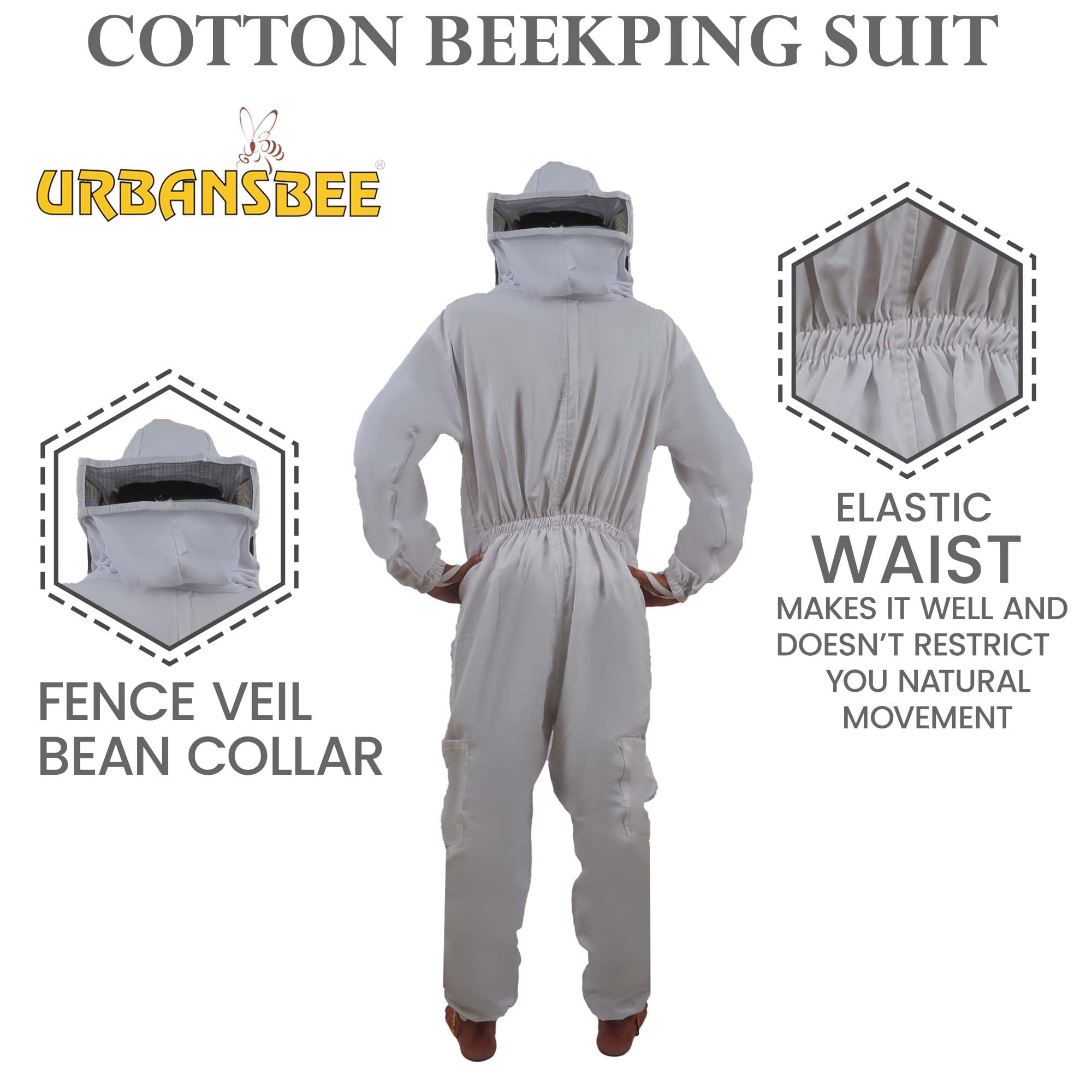 Tuta Apicoltore Professionale URBANSBEE Ventilata Con Polsino Elastico E Cappello Tondo, Ampie Tasche - Abbigliamento Protettivo Per Apicoltura, Anti -Punture API, Naturale Traspirante / Resistente Costume Apicoltore - 11