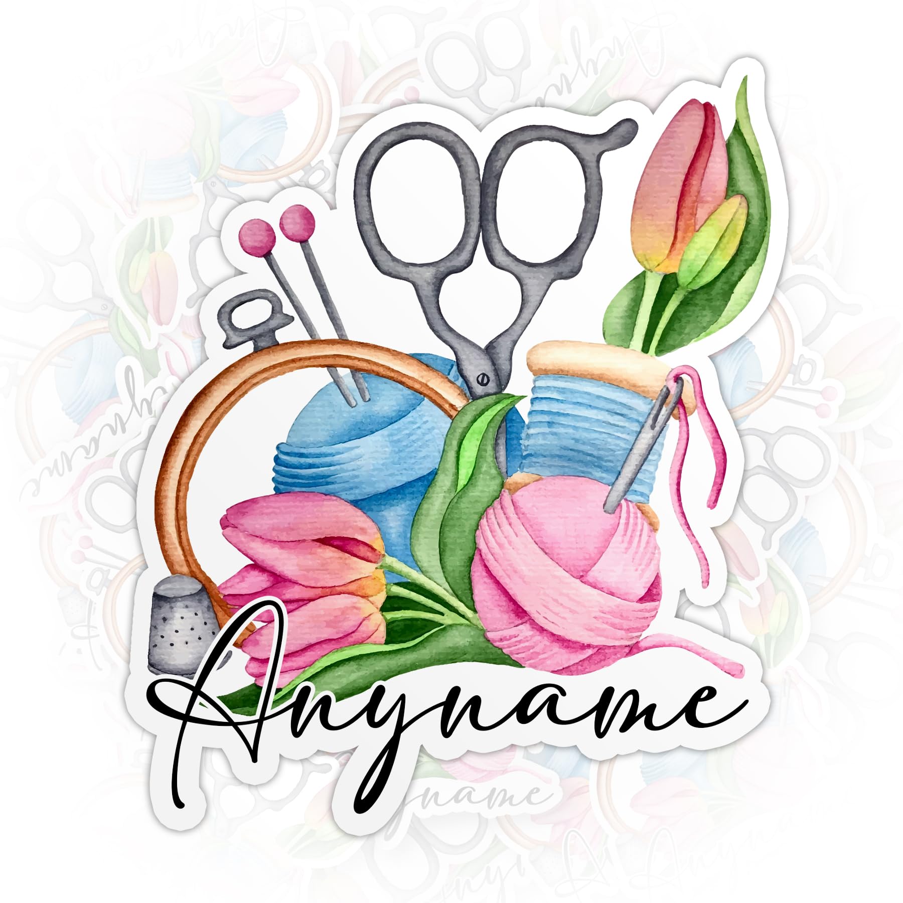 Personalized Floral Sewing Sticker Custom Sewing Quilting Knitting Name Sew Lovers Waterproof Vinyl Stickers for Laptop Water Bottle Cars Phone Case