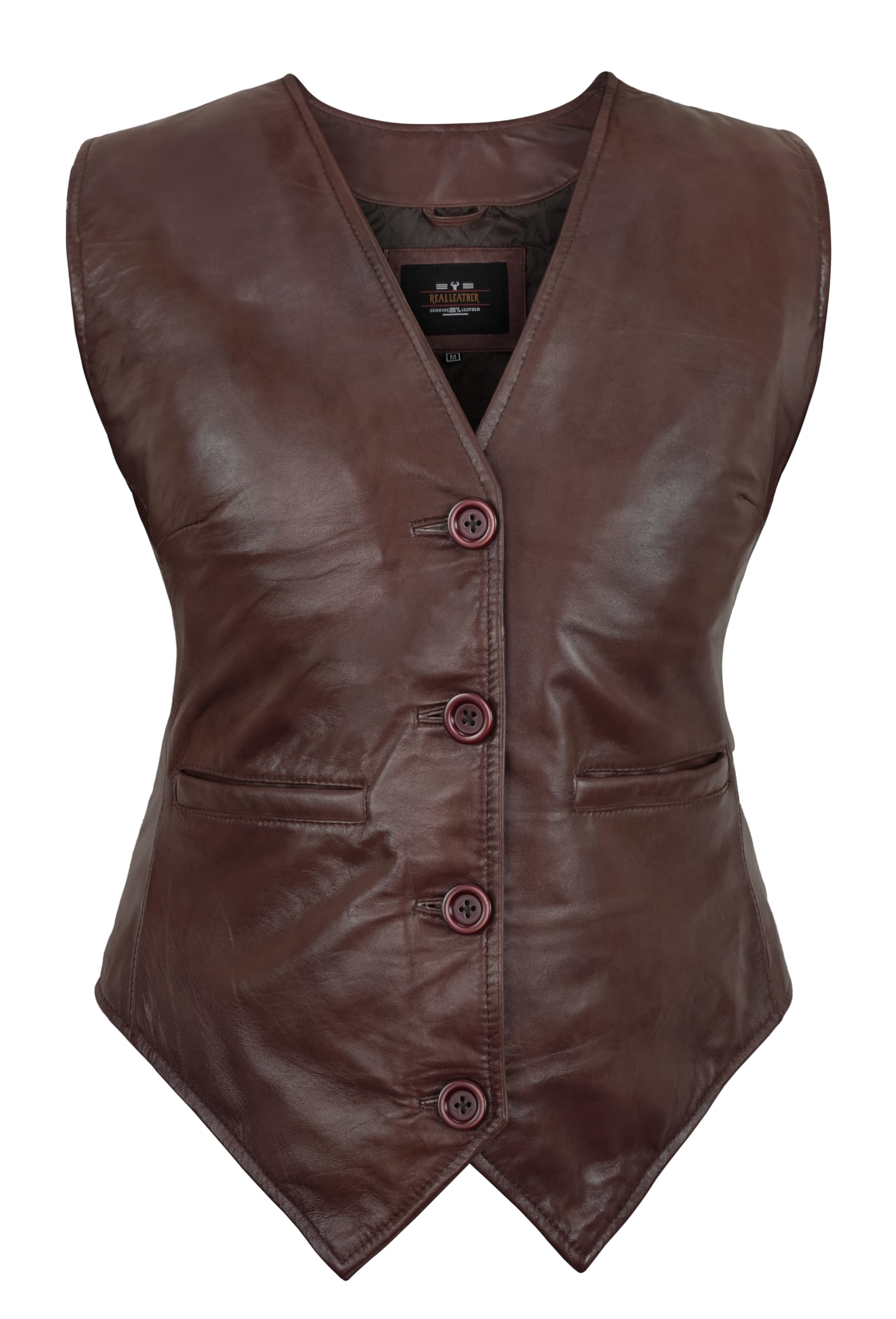 STOREJEES Real Leather Biker Vest Women | Brown, Medium Vest