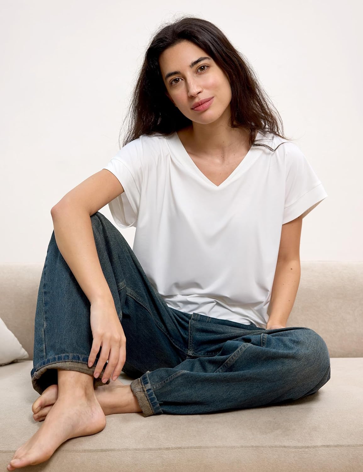 GYS Bamboo Viscose T Shirts for Women, Short Sleeve V Neck Tee, Soft Pajama Tops