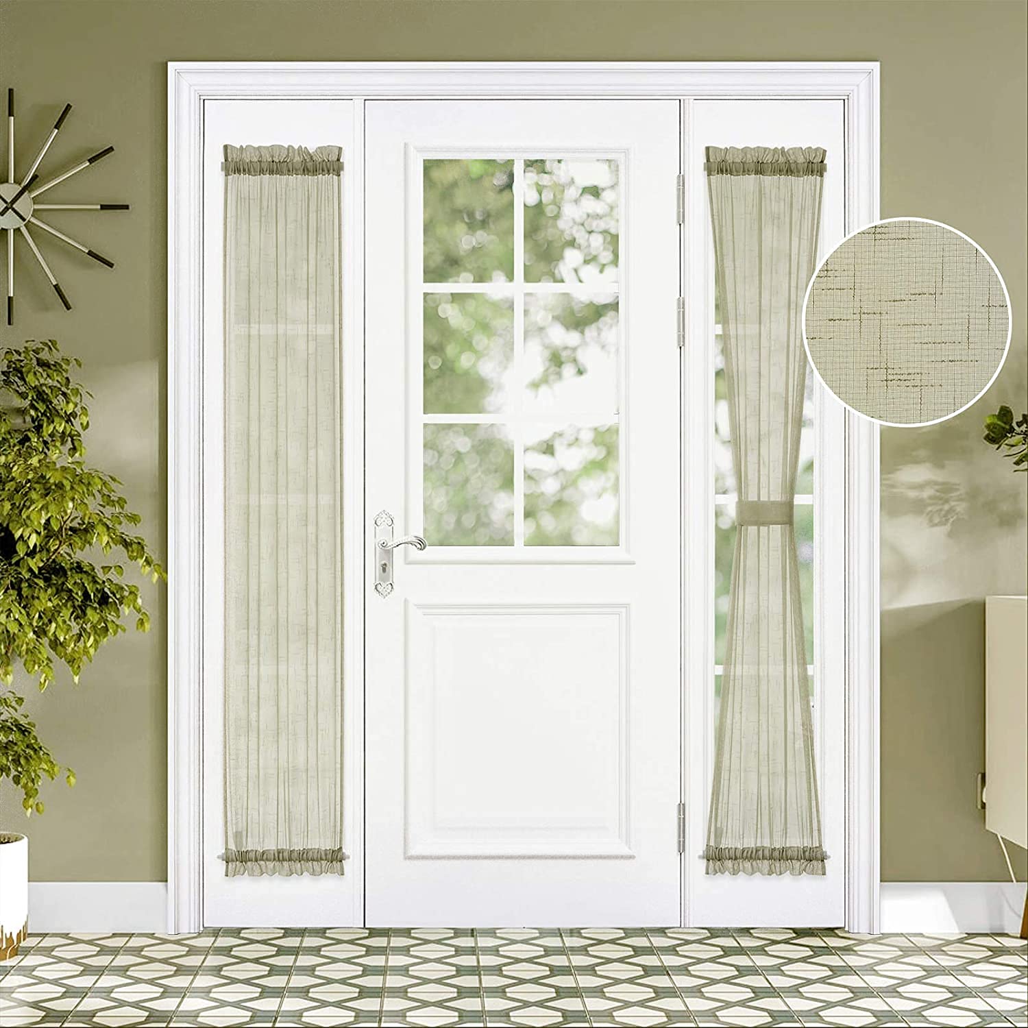 MIULEE French Door Set of 2 Sheer Curtains Sidelight Semi-Sheer Voile Panels Linen Textured Window Blinds W25 L72 Inches Brown