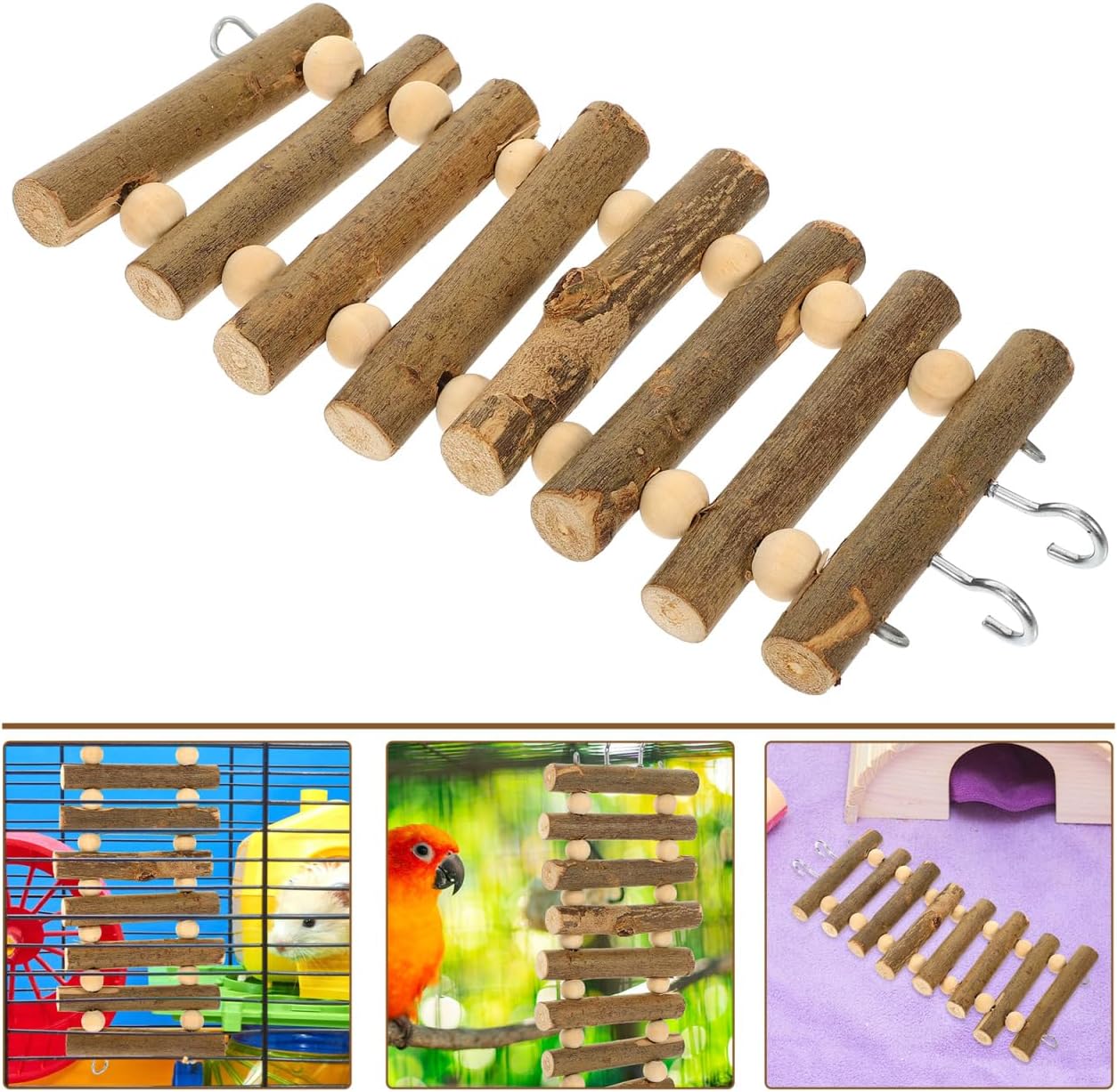 Hemoton Hamster Climbing Ladder Toy 8.66 Inch Wooden Beaded Ladder for Small Pets Birds Parrots Cage Exercise and Enrichment