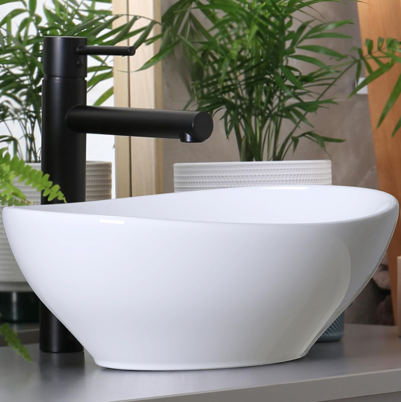 Elegante piccolo lavabo ovale con effetto loto per bagno e bagno degli ospiti - waschbecken24 (41x33x14cm, bianco / A99)