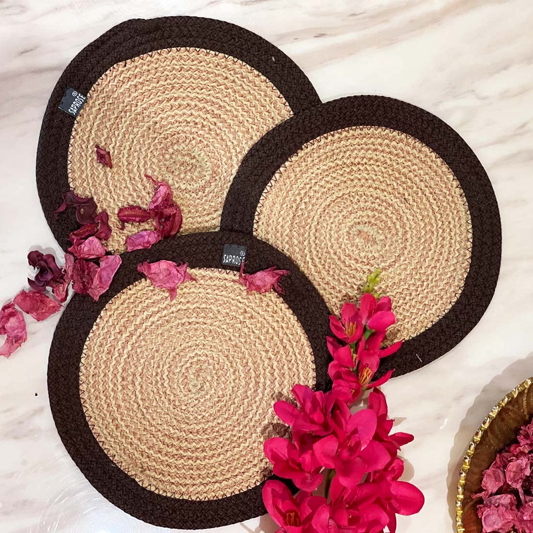 ST SAPROSE ® Polypropylene Round Trivet (3 PCS Set, Size: 23 cm) Pot MAT, Side Table Mat, Machine Washable Small Place Mat for Casserole for Dining Table (9" Dia, Brown) (B08BX791VQ) Amazon Price History, Amazon Price Tracker