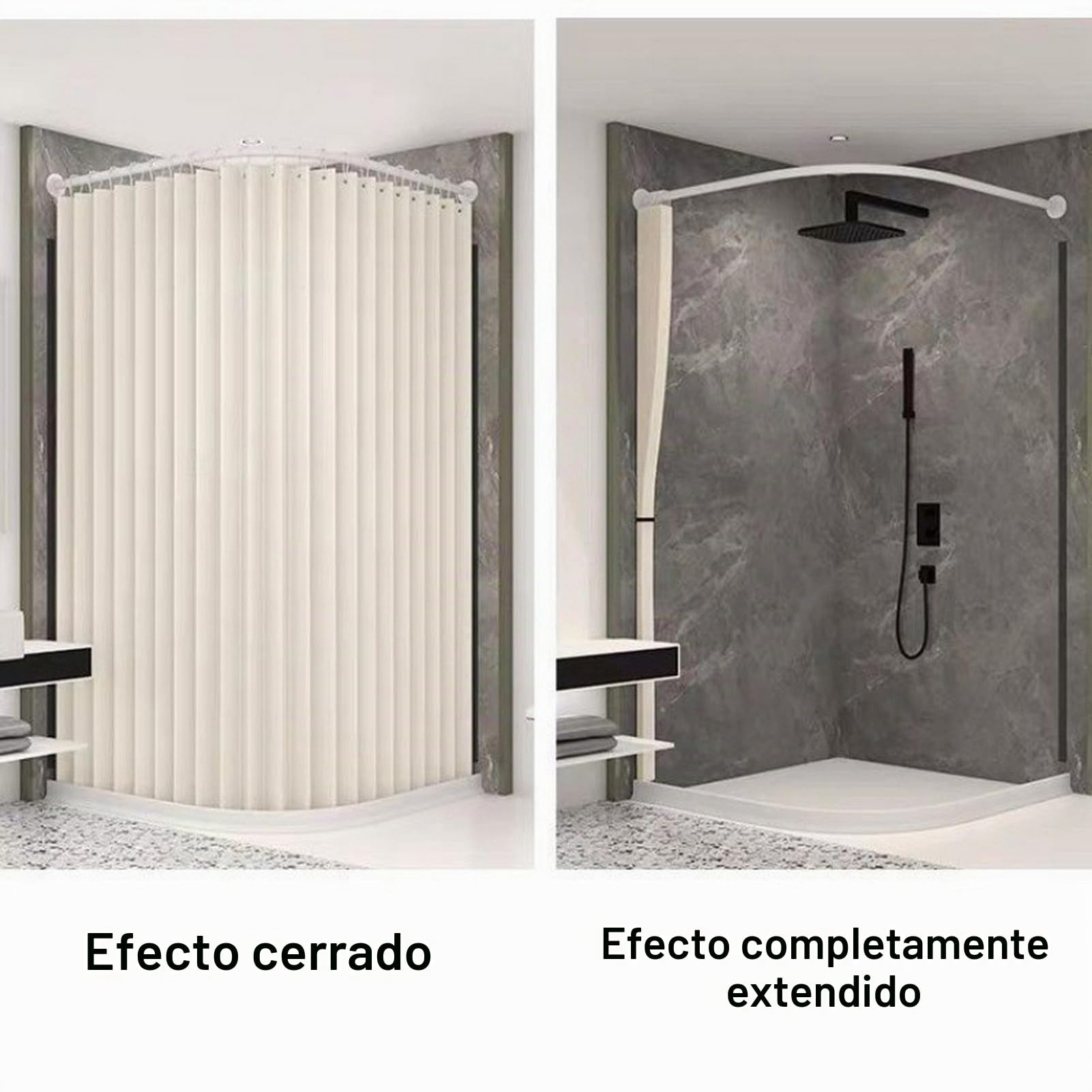 Cortina Ducha Plegable de Tela Magnética, Beige, 240x200cm | Cortina de ducha antimoho impermeable lavable para baño con ganchos, 230 g/m²