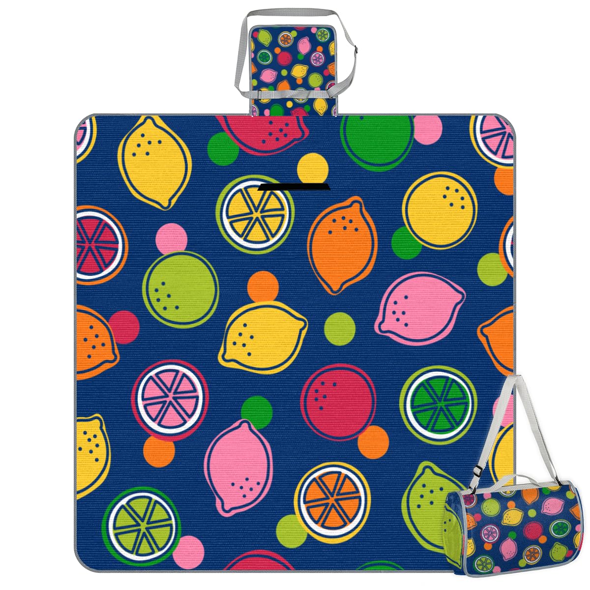 Shimoshe Picnic Blankets 57”x 59”, Multicolor Lemon Waterproof Sandproof Picnic Mat Lightweight Foldable Beach Blanket for Camping Park Grass Beach Outdoor Blanket