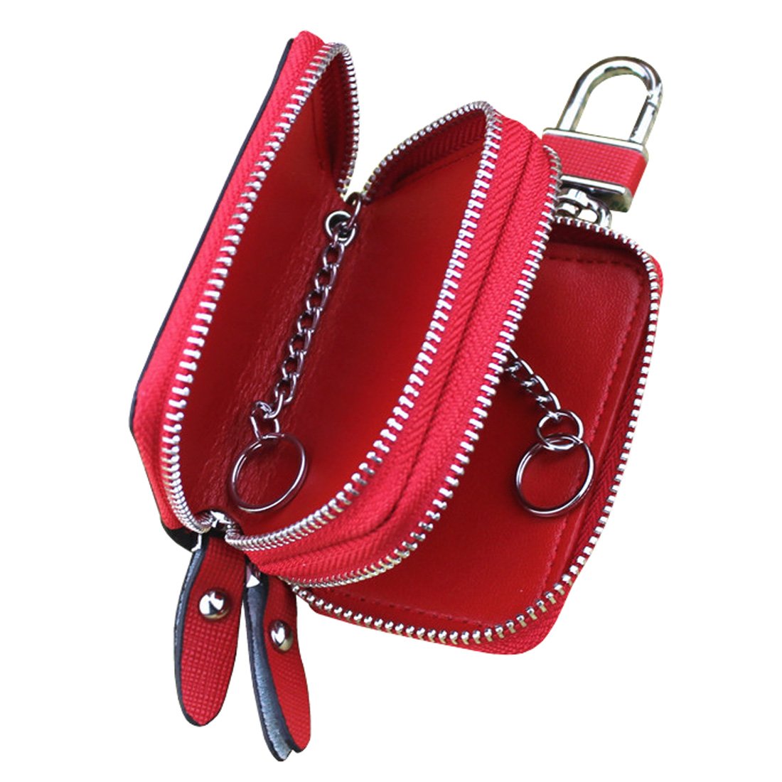 Unisex-Echtleder-Schlüssel-Hülle/Halter - mit Doppelreißverschluss - Auto-Schlüsselanhänger-Schlüsseletui
