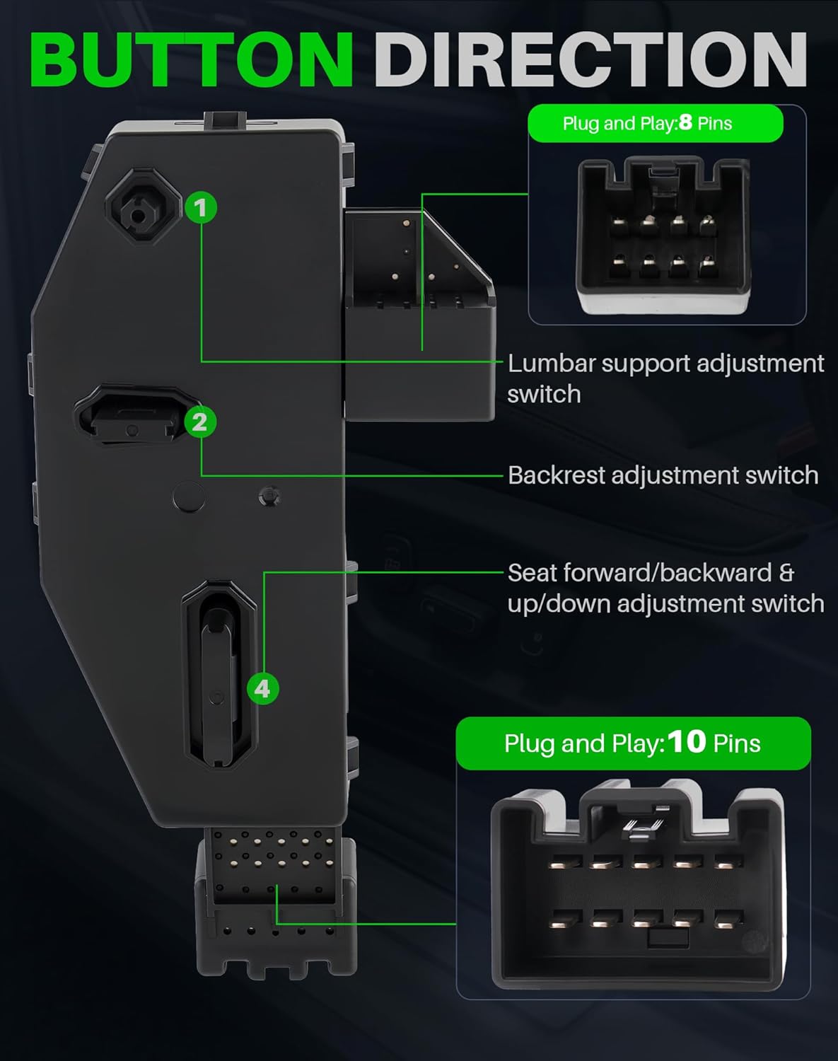 Driver Side Power Seat Adjust Control Switch Fit for Cadillac Escalade ELR ATS (2014-2020), Chevrolet Corvette Tahoe Silverado GMC Sierra 1500/2500/3500 HD Yukon (2015-2019), Replace 23247095