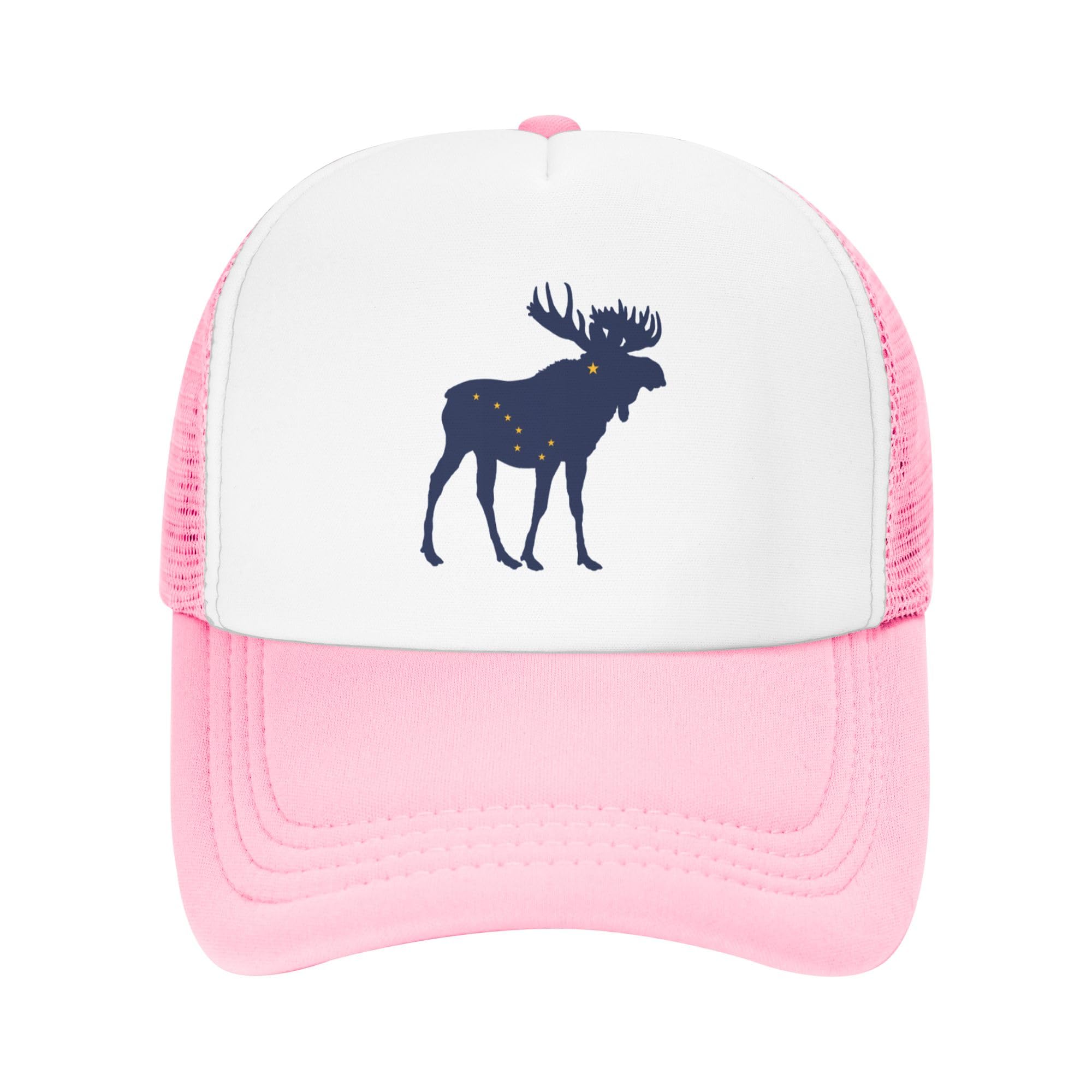 Alaska State Moose Flag Lightweight Mesh Baseball Hat Fishing Sun Cap Outdoor Casual Cap Pink