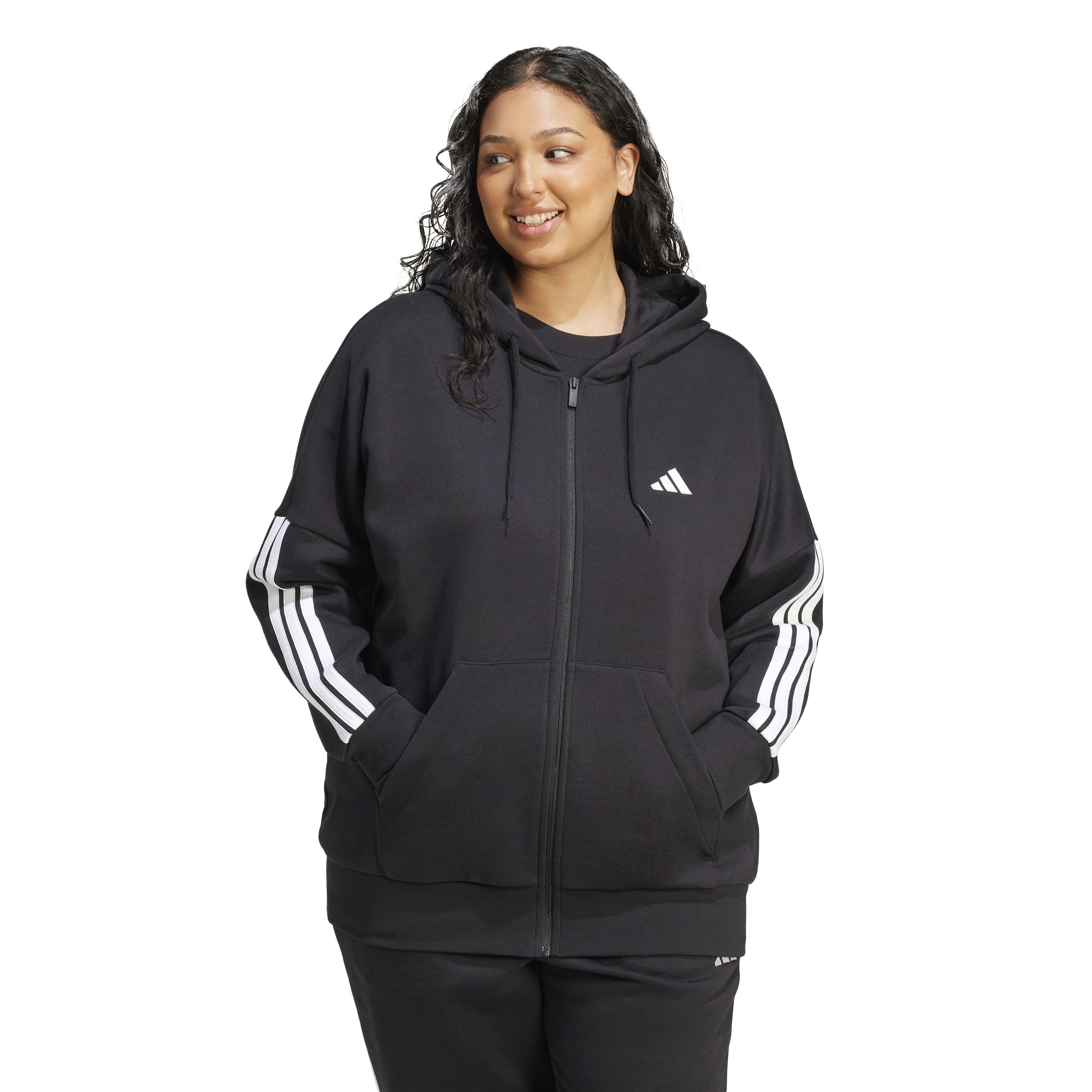 adidas Women's Essentials 3-Streifen Full-Zip Fleece Kapuzenjacke (Große Größen)