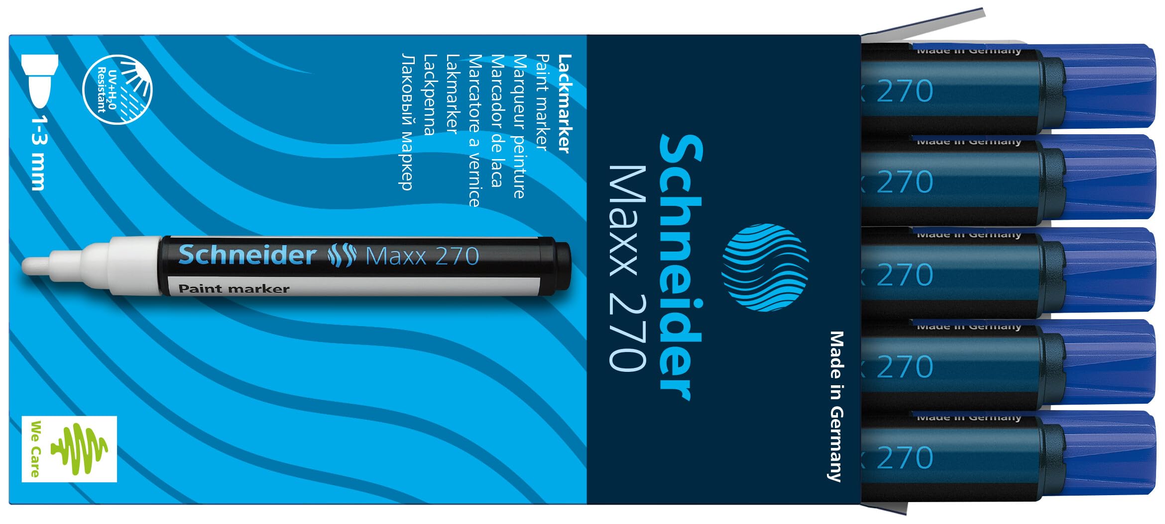 Schneider Maxx 270 marker do malowania (okrągła końcówka, końcówka wymienna, 1-3 mm) 10 szt. opakowanie niebieskie