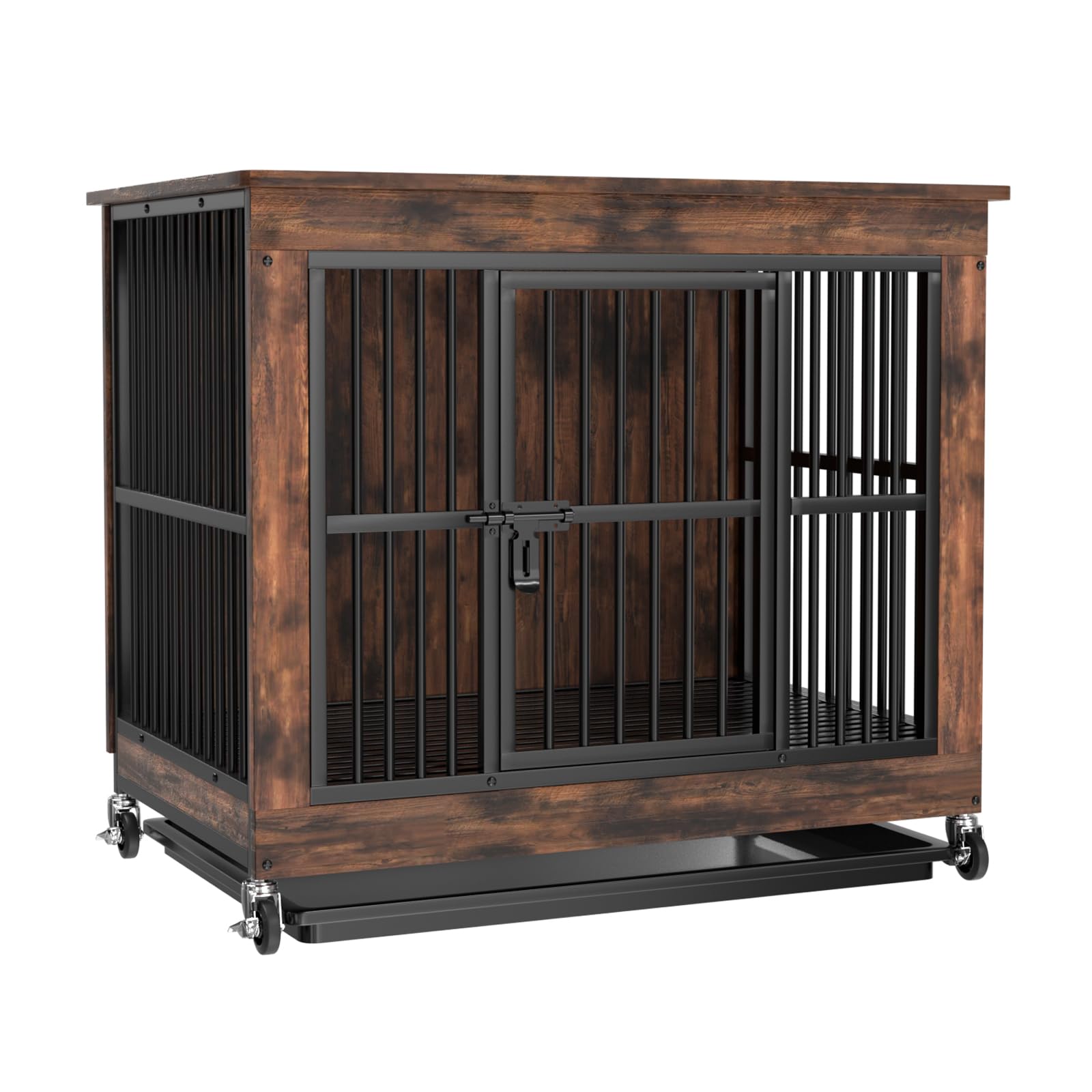 XYJBHB 98cm Extra Tall Dog Crate Furniture, Large Wooden Dog Kennel with Removable Top, Indoor Side Table Heavy Duty Pet House, for Medium Large Dogs, with Pull-Out Tray, 98 x 67 x 89 cm, Walnut Brown