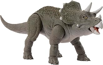 Mattel Jurassic World Hammond Collection Triceratops Figure Dinosaur Toy, Moveable, Large, Total Length: Approx. 6.5 inches (16.5 cm), Ages 8 and Up, Gray JDJ07