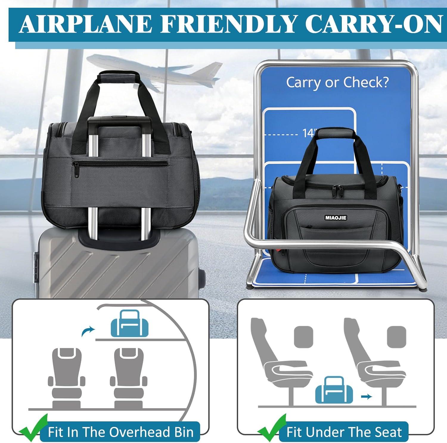 Underseat Carry On luggage Bag Airplanes Personal Item Bags, Gym Bag for Men Weekender Overnight Travel Tote Bag Shoulder Small Softside Carry on Luggage Travel Duffel Bags For Men Women -16 IN Grey - Image 5