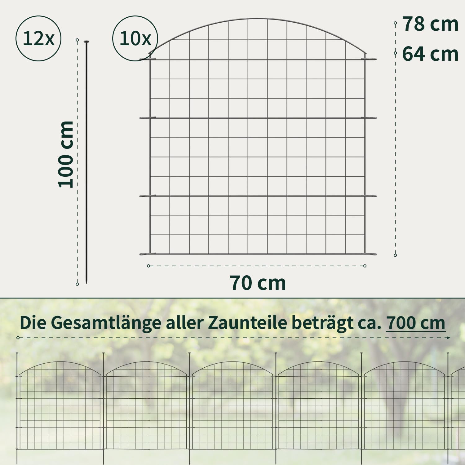 VERDOBA Teichzaun Gartenzaun Komplettset - Metall 10 Zaunelemente - Zaun für den Garten, Gitterzaun Set Oberbogen - für Hunde (10x Oberbogen, Anthrazit - RAL 7016)
