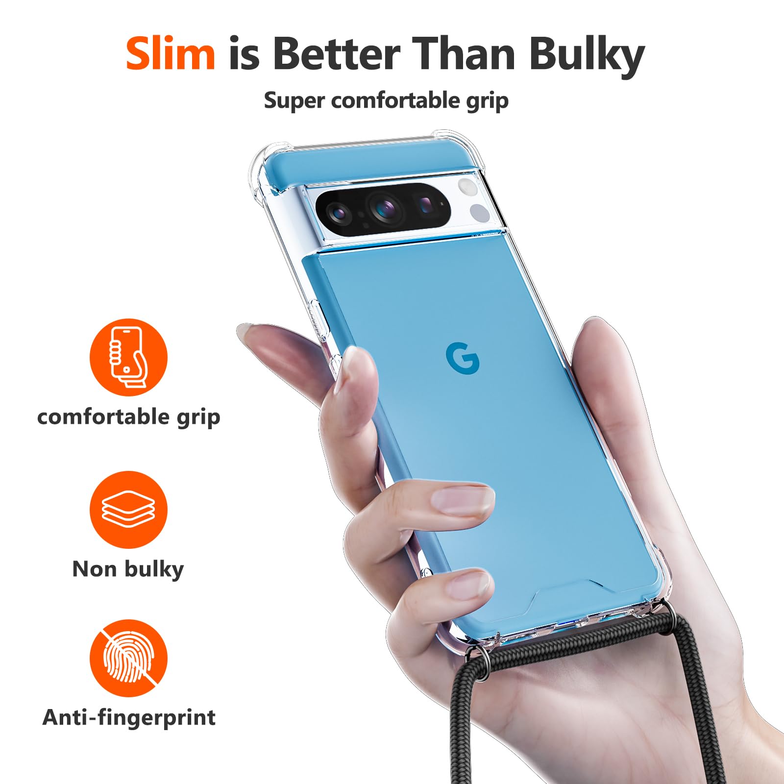 Cover Cordino Compatibile con Google Pixel 7a, Custodia Trasparente TPU Morbido Silicone Laccio Chiaro Case, Nero