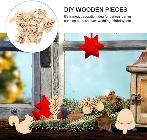 Miniatura 8 de NUOBESTY 50 piezas de recortes de plantas de madera sin terminar en blanco Rebanadas de animales de madera Piezas de bosque de madera para adornos