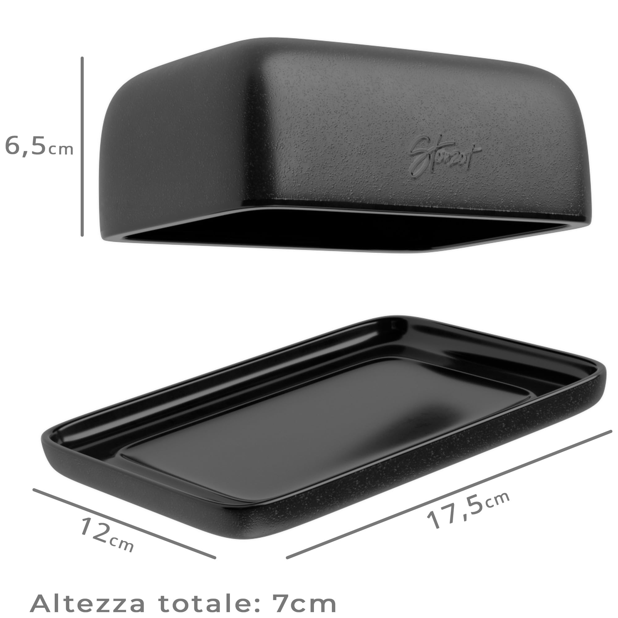 Steinzeit Burriera Design - Porta burro da frigorifero - burriera in ceramica per tutti i tipi di burro comuni (250 g) - Piatto per burro adatto alla lavastoviglie - portaburro da frigo