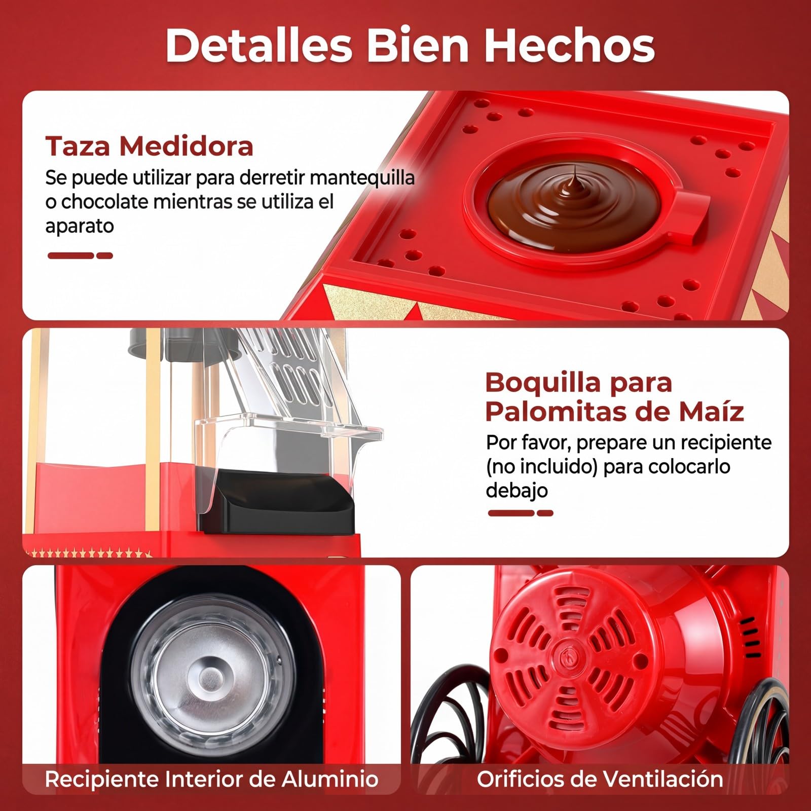 COSTWAY 1200 W Palomitero Eléctrico de Aire Caliente, Máquina de Palomitas Maíz sin Aceite ni Grasas, 12 Tazas con Vaso Medidor, Palomitera Retra de Sobremesa para Hogar, Cine, Fiesta
