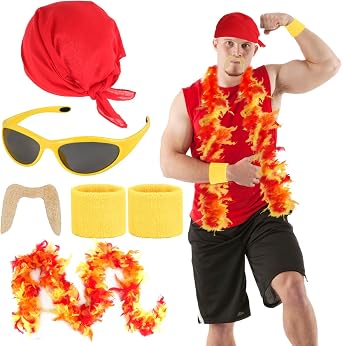 Kyson 5 Pcs Halloween Costume Accessories Kit Includes Feather Boa Fake Beard Bandana Wristbands Sunglasses for Cosplay Party