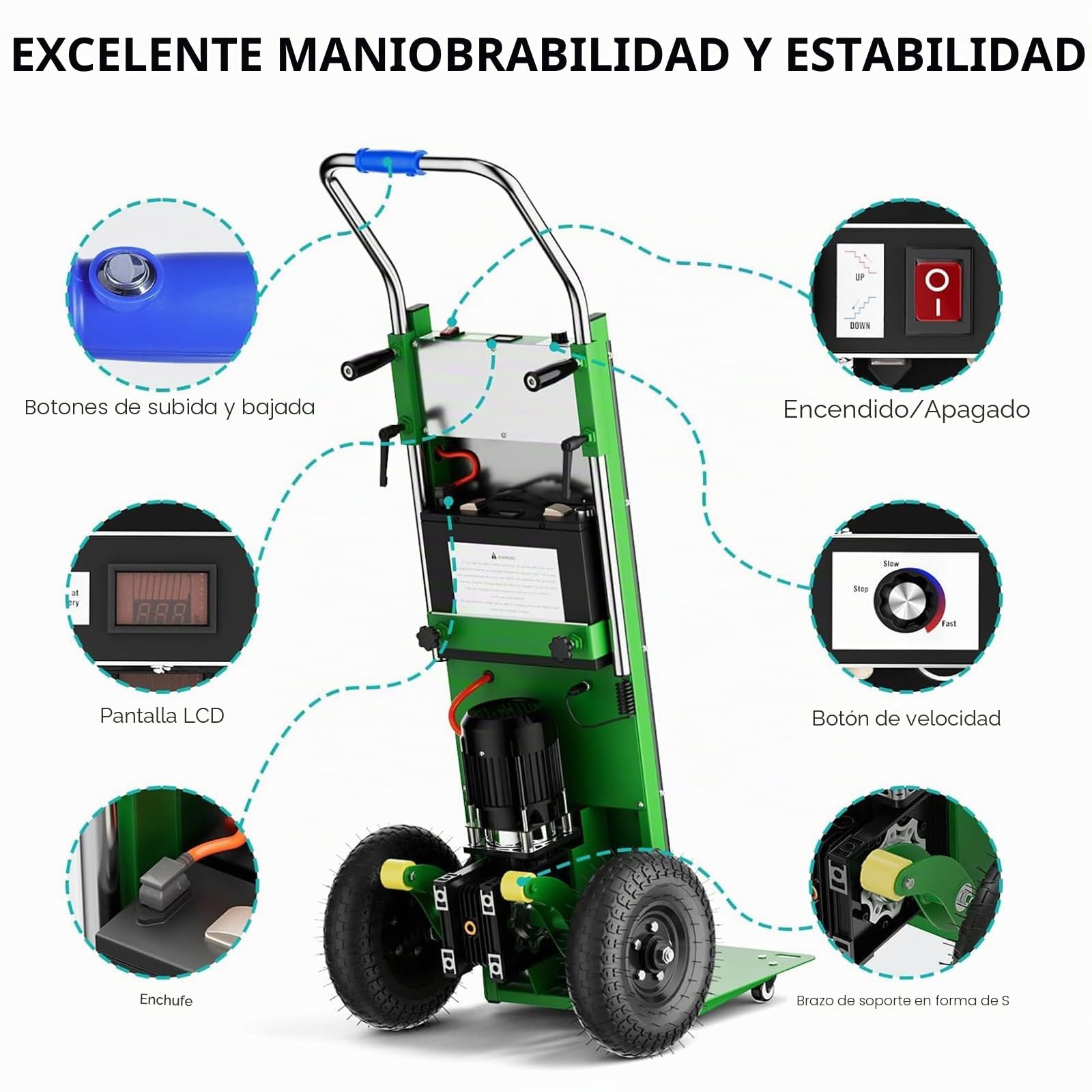 Carretilla Electrica Sube Escaleras, Carretilla Eléctrica para Subir Escaleras con Carga De 400 Kg De 1200 W Eléctrica Portátil Mover Muebles Equipos Pesados Materiales