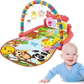 LINGJIONG Baby Tummy Time Gym Mat, Baby Gyms Play Mats, Musical Activity Center Baby Piano Gym Mat Play Piano Baby Play Gym Tummy Time Padded Mat Toys For Baby Newborn Toddler
