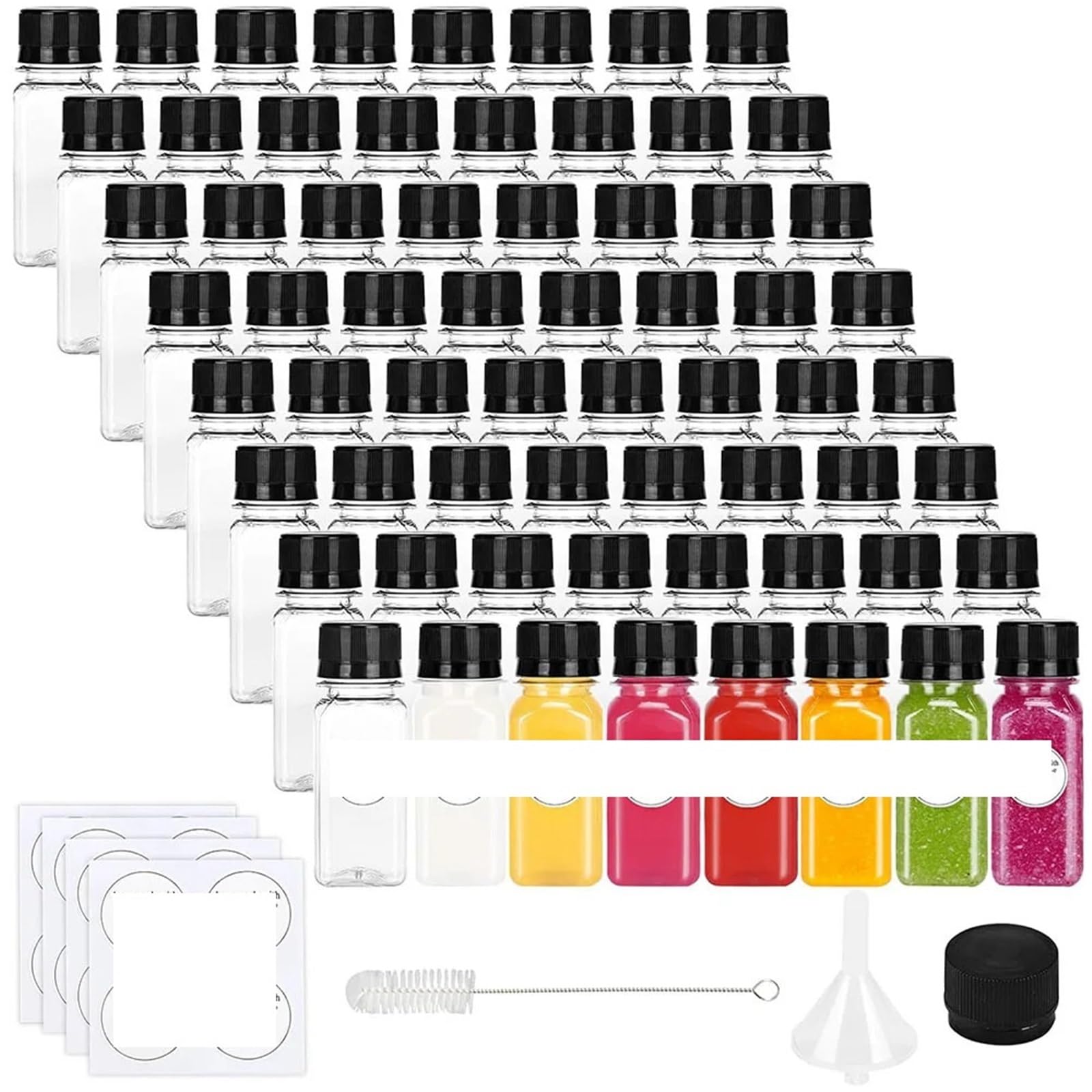 EnxJire Plastic Juice Bottles 2oz Shot Bottles With Caps,Empty Juice For Juicing,Reusable Containers For Milk Ginger Shots Drinking Beverages for Kitchen(2oz 6PCS)