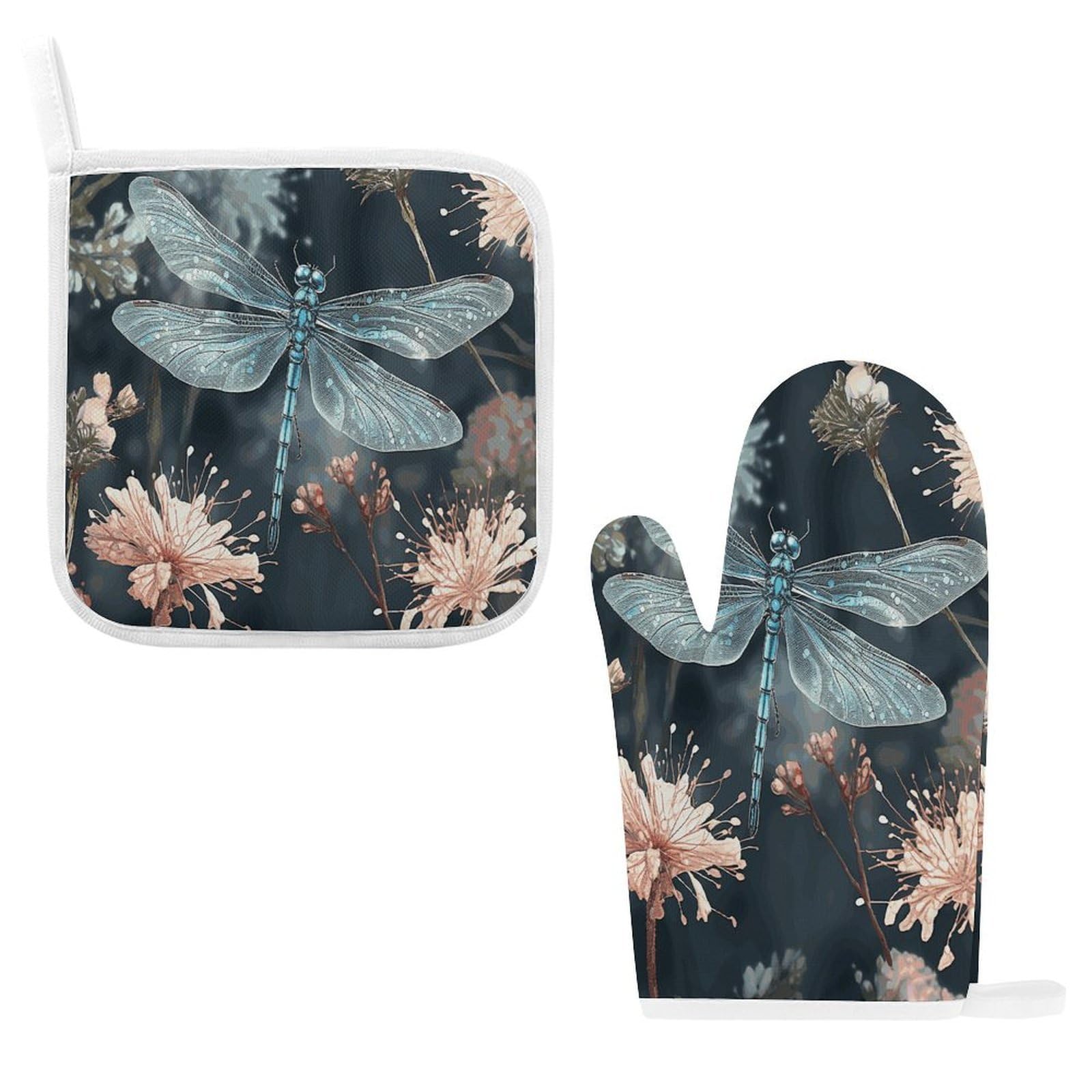 Fodpand Style Dragonfly Flower Oven Mitts And Pot Holders Sets